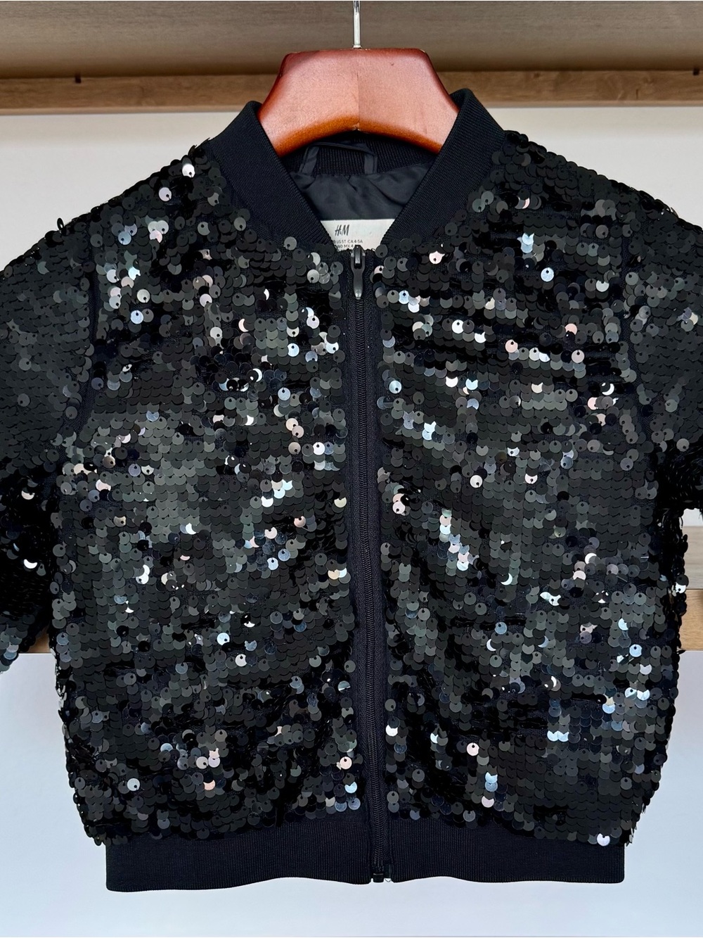 H&M Black Sequin Kids Bomber Jacket